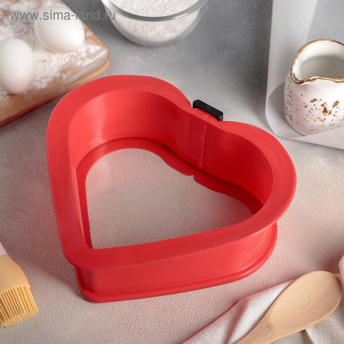 Форма силиконовая для выпечки со стеклянным дном 24х22,5х8 см "Сердце", цвет МИКС - Фото 1