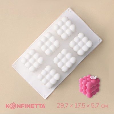 Форма для муссовых десертов и выпечки KONFINETTA «Рафаэль», силикон, 29,7×17,5×5,7 см, 6 ячеек (6,2×6,2 см), цвет белый