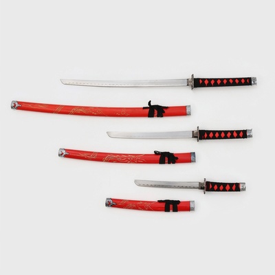 Макет оружия «Сувенирные катаны на подставке 3в1. Красный дракон», подарочный набор, ножны дерево, 54 см; 81 см; 100 см