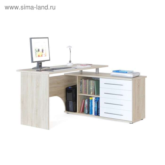 Компьютерный стол, 1400 × 1270 × 750 мм, правый, цвет дуб сонома / белый