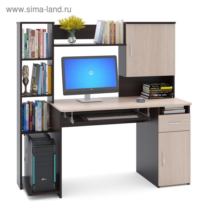 Компьютерный стол, 1486 × 600 × 1440 мм, цвет корпус венге / фасад белёный дуб