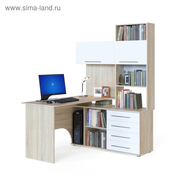 Компьютерный стол, 1400 × 1236 × 1828 мм, цвет дуб сонома / белый, правый