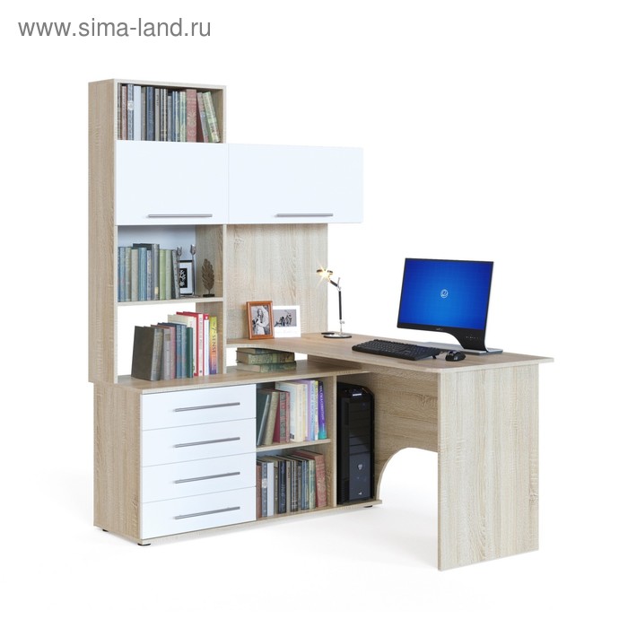 Компьютерный стол, 1400 × 1236 × 1828 мм, цвет дуб сонома / белый, левый