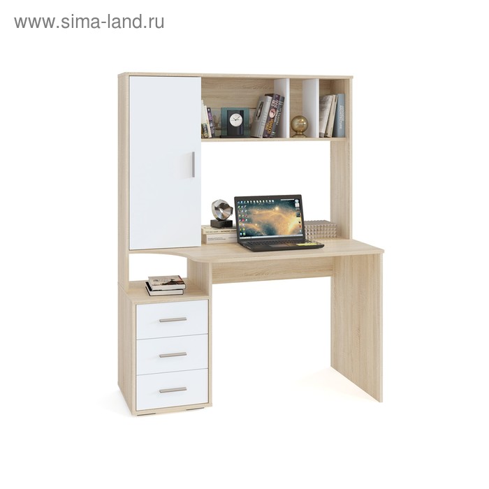 Компьютерный стол, 1200 × 600 × 1600 мм, цвет дуб сонома / белый - Фото 1