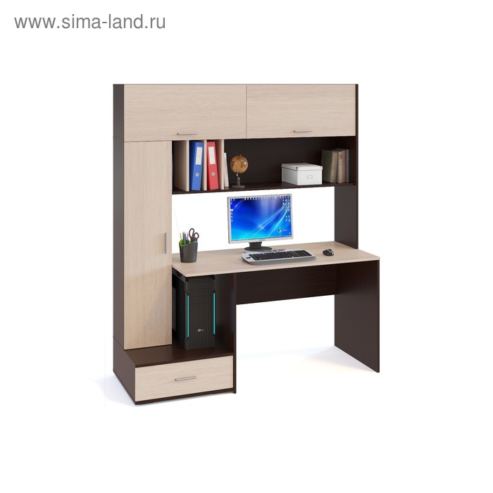 Компьютерный стол, 1600 × 600 × 1850 мм, цвет венге / белёный дуб - Фото 1