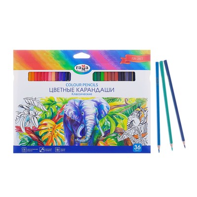 Карандаши цветные 36 цветов «Гамма. Классические», шестигранные, d=2.6 мм, картонная упаковка, европодвес 050918_05