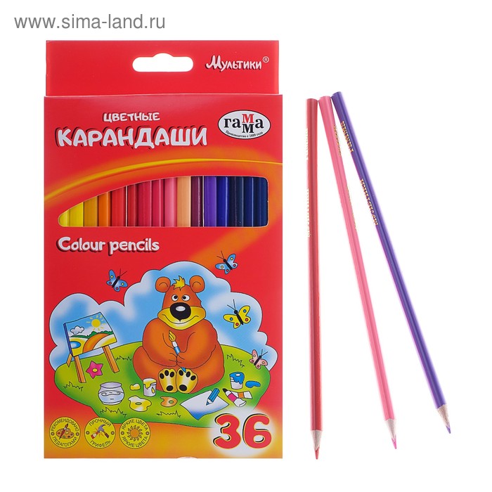 Карандаши 36 цветов Гамма "Классические", трёхгранные, d=2.6 мм, картонная упаковка, европодвес 050918_10 - Фото 1