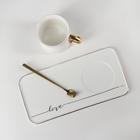 Чайная пара керамическая с ложкой «Эстетика», 2 предмета: кружка 200 мл, подставка 24.5×12.5 см, белая - Фото 2