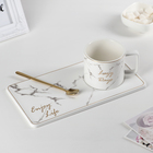 Чайная пара керамическая с ложкой «Эстетика», 2 предмета: кружка 280 мл, подставка 24×12 см, цвет белый - Фото 1