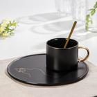 Чайная пара керамическая с ложкой «Силуэт», 2 предмета: кружка 260 мл, тарелка d=19.6 см, рисунок МИКС - Фото 1