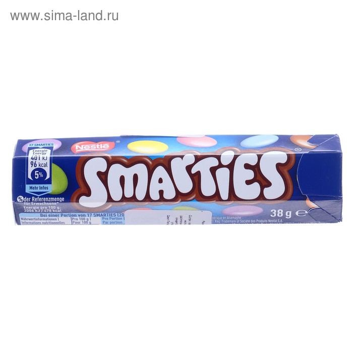 Драже шоколадное Nestle Smarties, в цветной глазури, 38 г