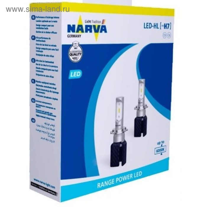 Лампа светодиодная NARVA 12 В, H7, 16 Вт, 6000K, Range Powe, набор 2 шт - Фото 1