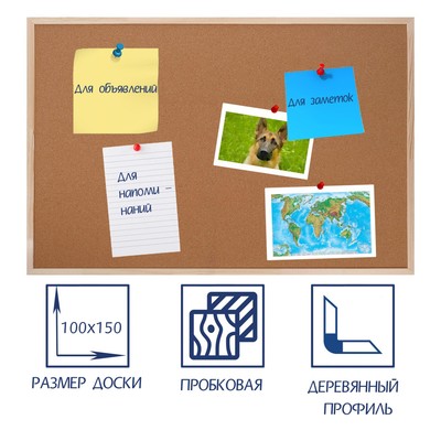 Доска пробковая 100×150 см, Calligrata, в деревянной раме