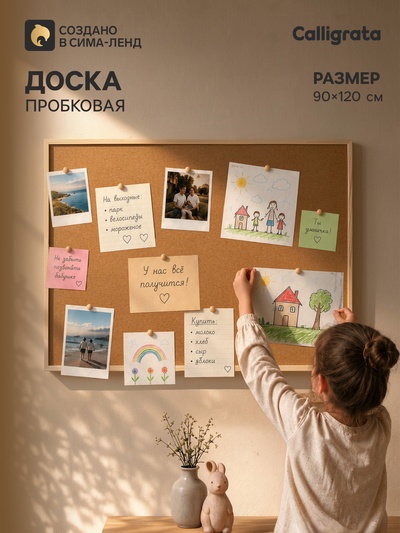 Доска пробковая Calligrata LINE, 90×120 см, в деревянной раме