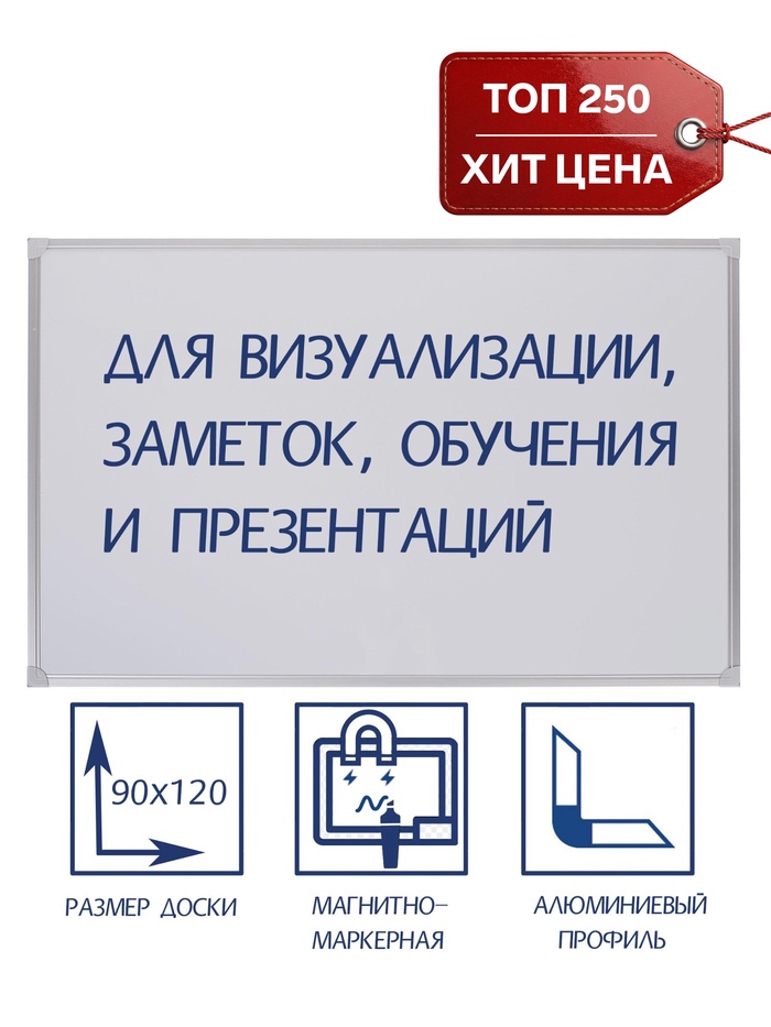 Доска магнитно-маркерная, Calligrata REEF, 90×120 см, в алюминиевой рамке, с полочкой - Фото 1