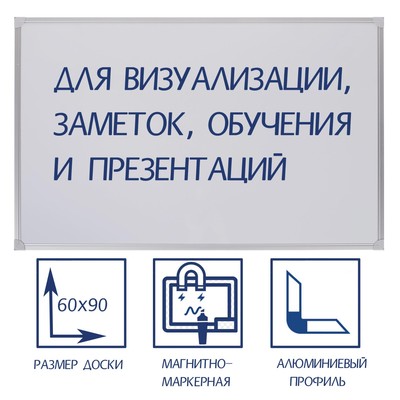 Доска магнитно-маркерная 60×90 см, Calligrata СТАНДАРТ, в алюминиевой рамке, с полочкой