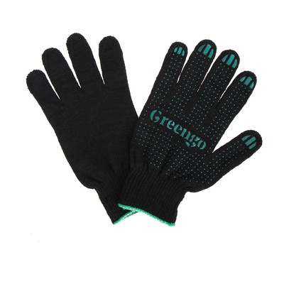 Перчатки, хб, вязка 10 класс, 4 нити, размер 9, с ПВХ точками, чёрные