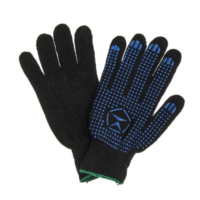 Перчатки, хб, вязка 10 класс, 4 нити, размер 9, с ПВХ точками, чёрные