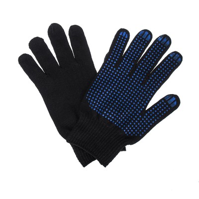 Перчатки, хб, вязка 10 класс, 4 нити, размер 9, с ПВХ точками, чёрные