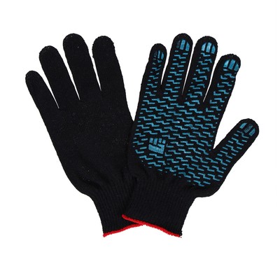 Перчатки, хб, вязка 10 класс, 4 нити, размер 9, с ПВХ точками, чёрные