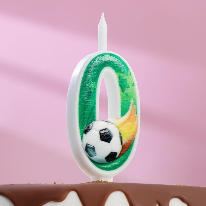 Свеча для торта «Футбольная», 10.2 см, зелёная цифра 0 - Фото 1