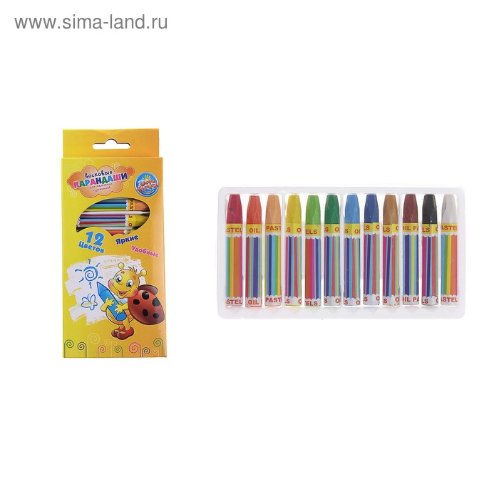Восковые карандаши, набор из 12 цветов, высота 1 шт 7,2 см, диаметр 1,2 см - Фото 1