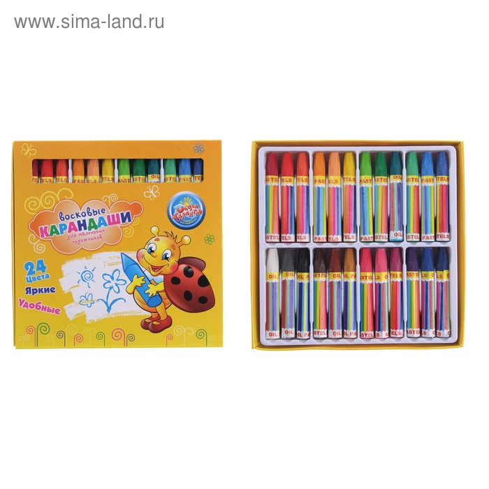 Восковые карандаши, набор из 24 цветов, высота 1 шт. 7,2 см, диаметр 1,2 см - Фото 1