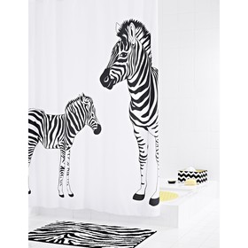Штора для ванных комнат Zebra, цвет белый/черный, 180х200 см