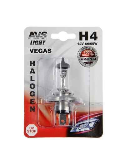 Лампа автомобильная AVS Vegas, H4, 12 В, 60/55 Вт, блистер
