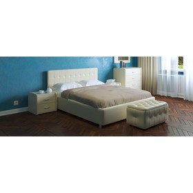 Кровать «Космопорт» без ПМ, 160×200 см, экокожа, цвет ванильное суфле