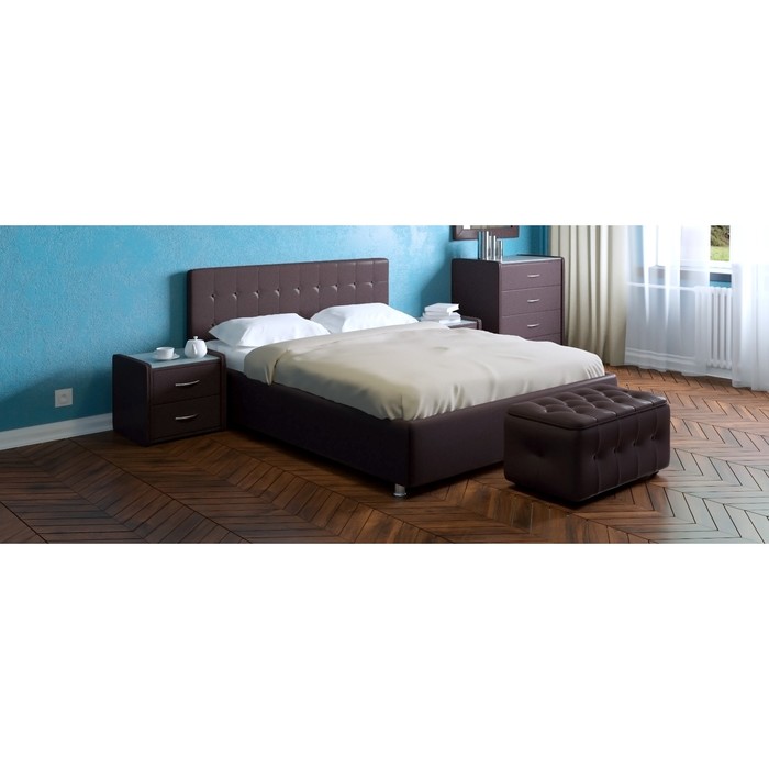 Кровать «Космопорт» с ПМ, 160×200 см, экокожа, цвет горький шоколад