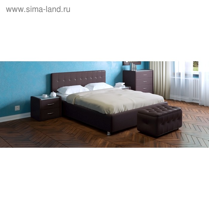 Кровать «Космопорт» без ПМ, 140×200 см, экокожа, цвет горький шоколад