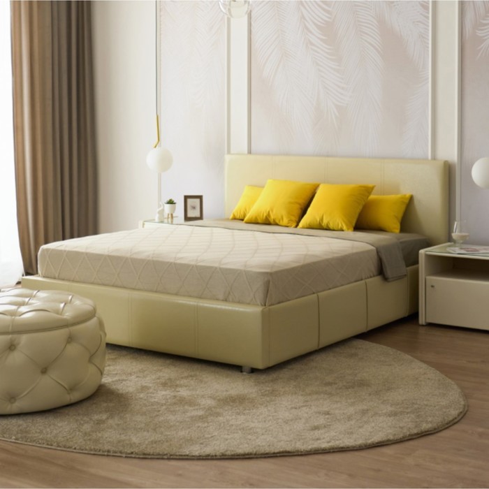 Кровать «Атриум» без ПМ, 140×200 см, экокожа, цвет ванильное суфле