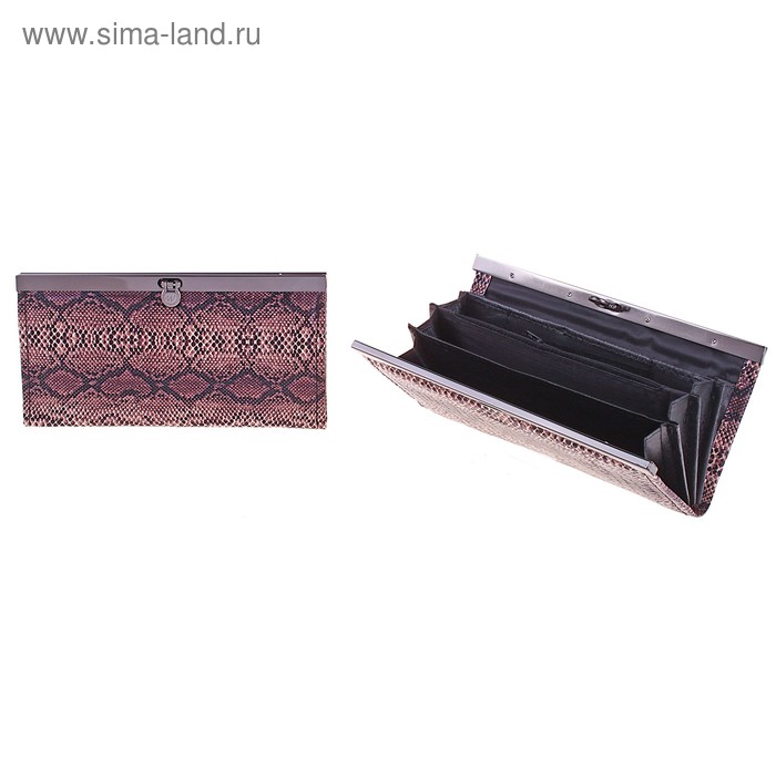 кошелёк жен 01-01-07 Змея коричневая 18*9,5*1см,4отд+1отд на молнии+д/кредиток - Фото 1