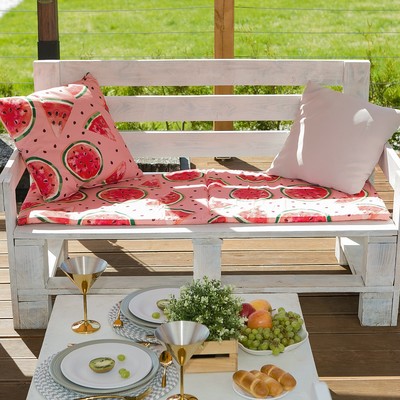 Подушка на трехместную скамейку «Этель» Арбузы, 45×150 см, репс с пропиткой ВМГО, 100% хлопок