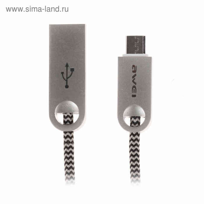 Кабель Awei, microUSB, 2.1 A, 1 м, текстильная оплетка, черно-золотой - Фото 1