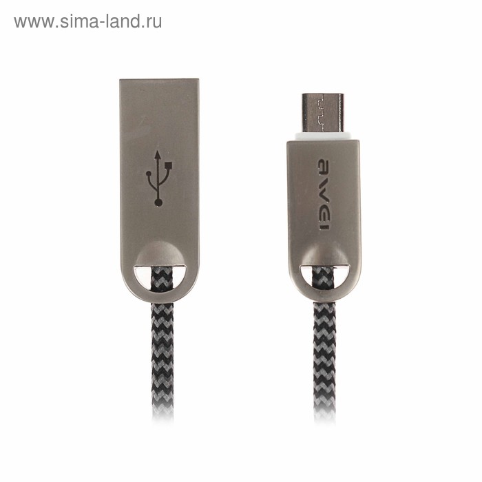 Кабель Awei, micro USB, 2.1 A, 1 м, текстильная оплетка, черно-серый - Фото 1