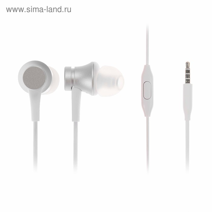 Наушники Xiaomi Mi In-Ear Basic ZBW4355TY, вакуумные, микрофон, 93дБ, 3.5мм,1.25м,серебряные - Фото 1