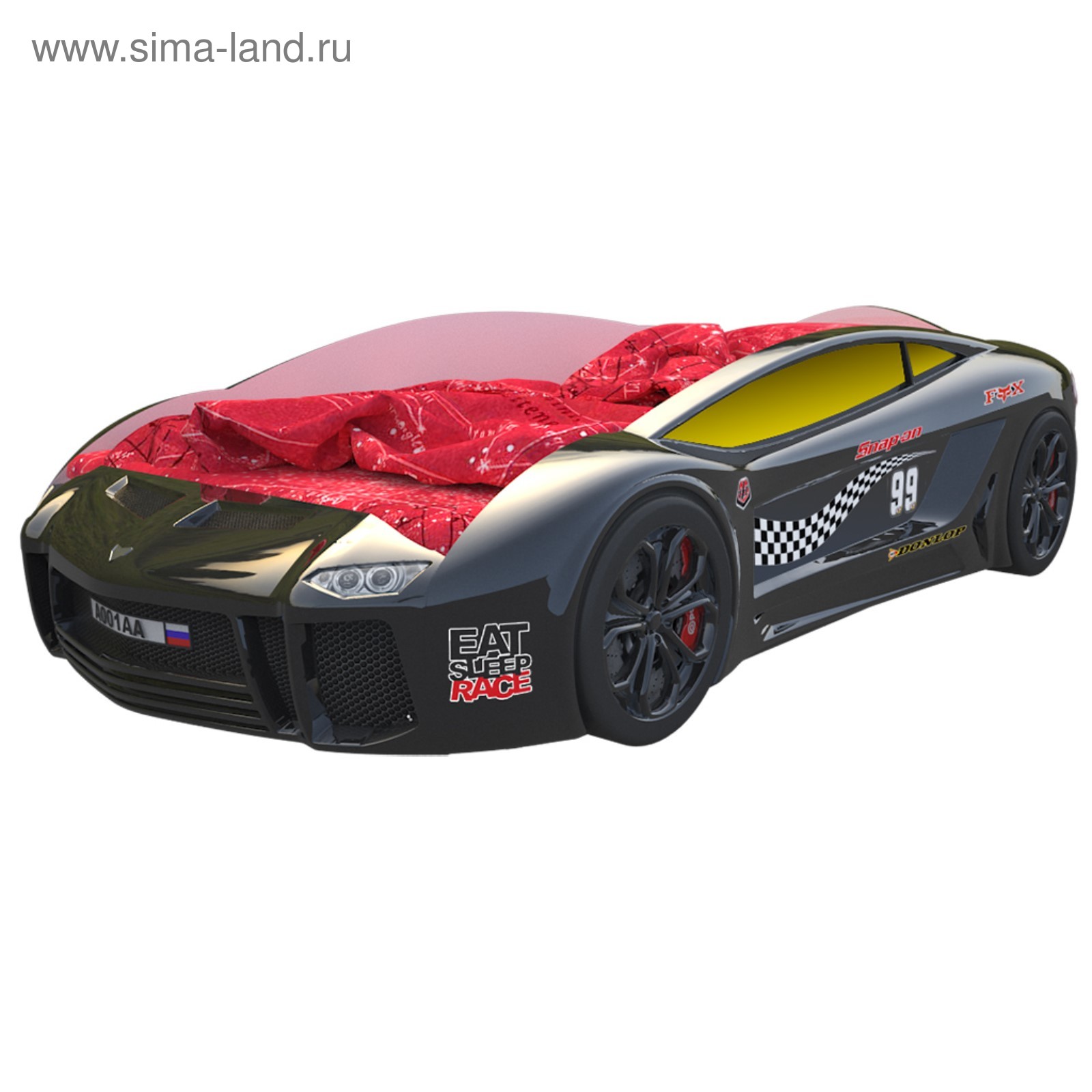 Кровать машина «Ламба Next чёрная 2», подъёмный матрас, подсветка дна и ...