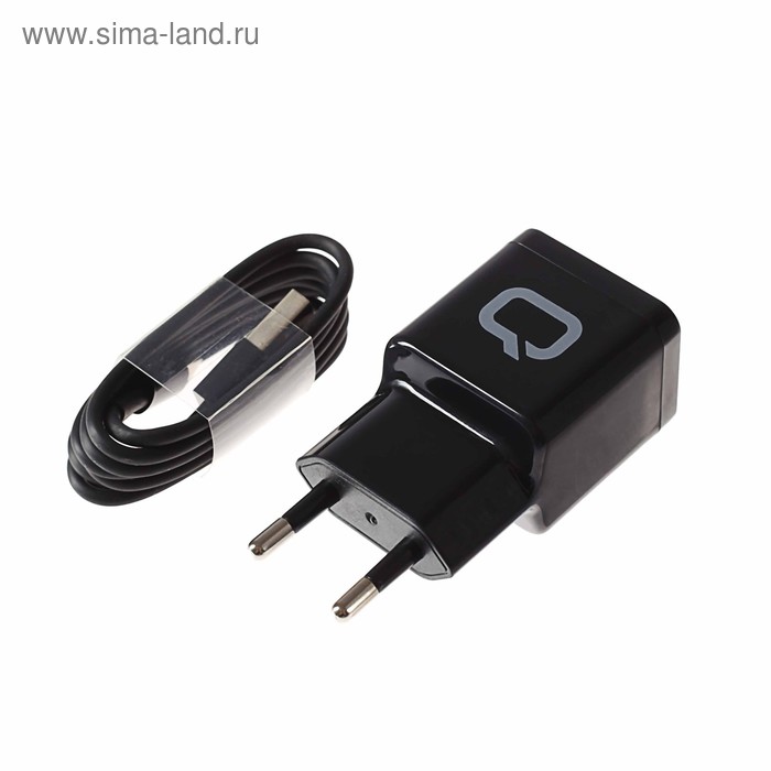 Сетевое зарядное устройство Qumo Energy, 2 USB, 2.1 A, черное - Фото 1