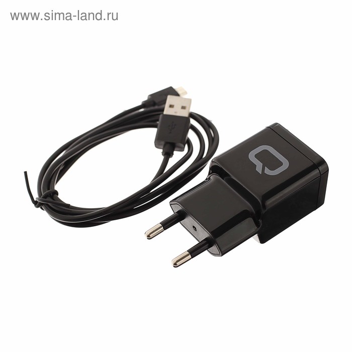 Сетевое зарядное устройство Qumo Energy, 2 USB, 2.1 A, micro USB, 1 м, черный - Фото 1