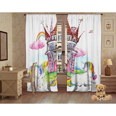 Шторы портьерные «Дружба единорогов», 147×267±3 см, 2 шт., габардин