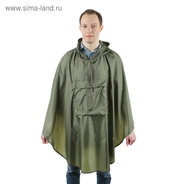 Плащ-дождевик с карманом, взрослый, водоотталкивающий, хаки, длина 100 см - Фото 1