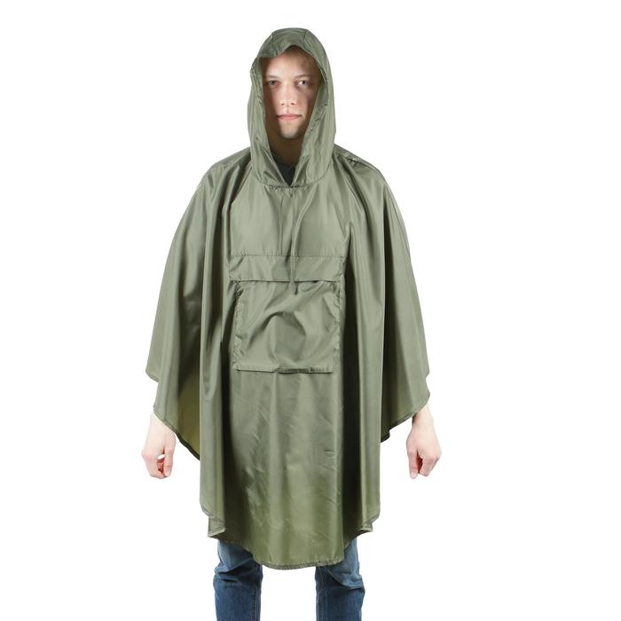 Плащ-дождевик с карманом, взрослый, водоотталкивающий, хаки, длина 100 см - фото 1884926053