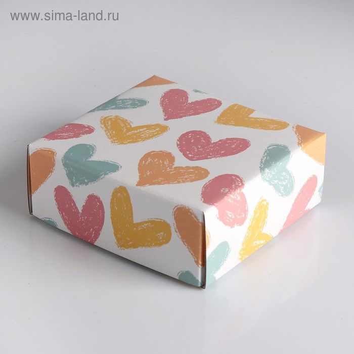 Коробка сборная крышка-дно без окна, "Меловые сердца", 14,5 х 14,5 х 6 см