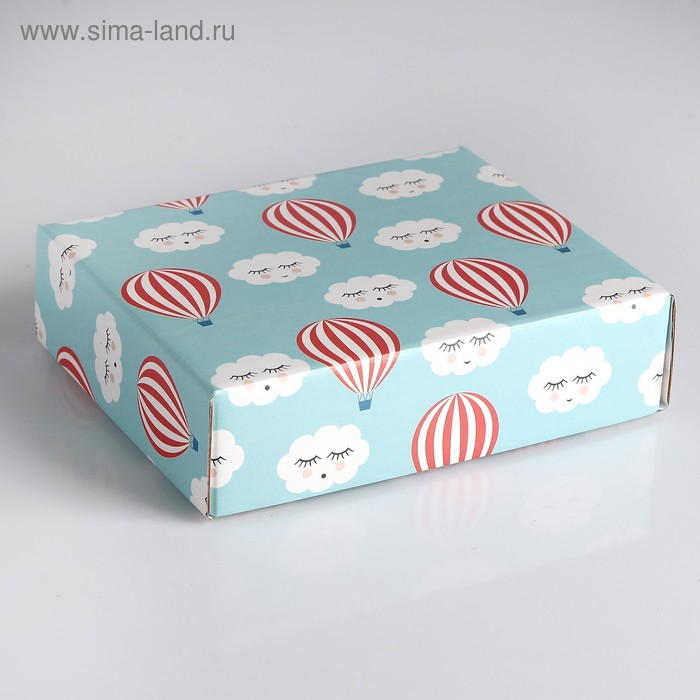 Коробка сборная крышка-дно без окна, "Шарики в облаках", 18 х 15 х 5 см