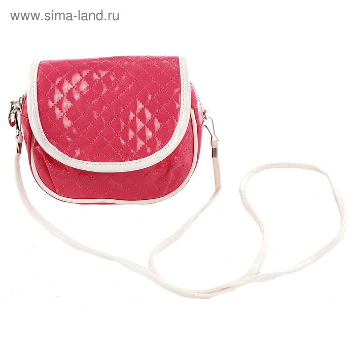 сумочка детская Ромбик 17*16*6см с клапаном, с длин ремешком ярко-розовая - Фото 1