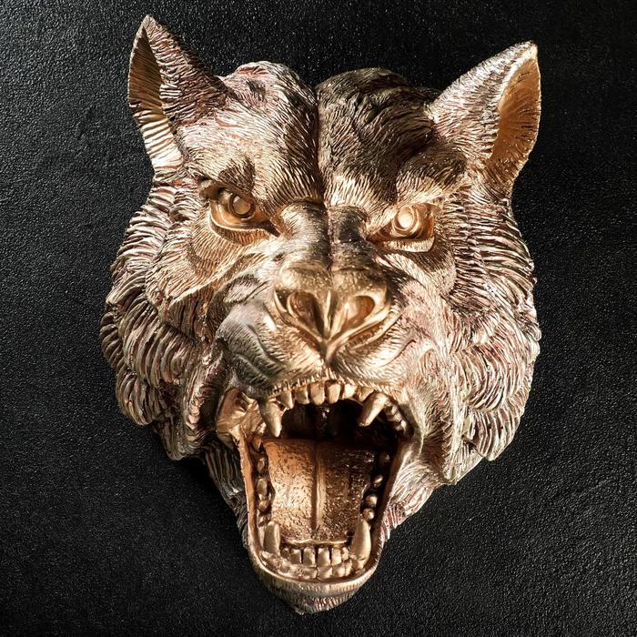 Подвесной декор "Голова волка" бронза 38х30х28см - Фото 1