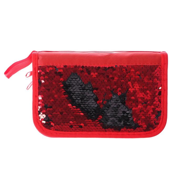 Пенал 2 отделения на молнии "Пайетки двухцветные", красно-черные - Фото 1