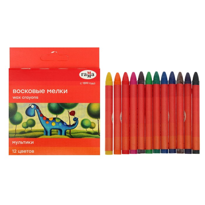 Мелки восковые, 12 цветов, «Гамма», круглые - Фото 1